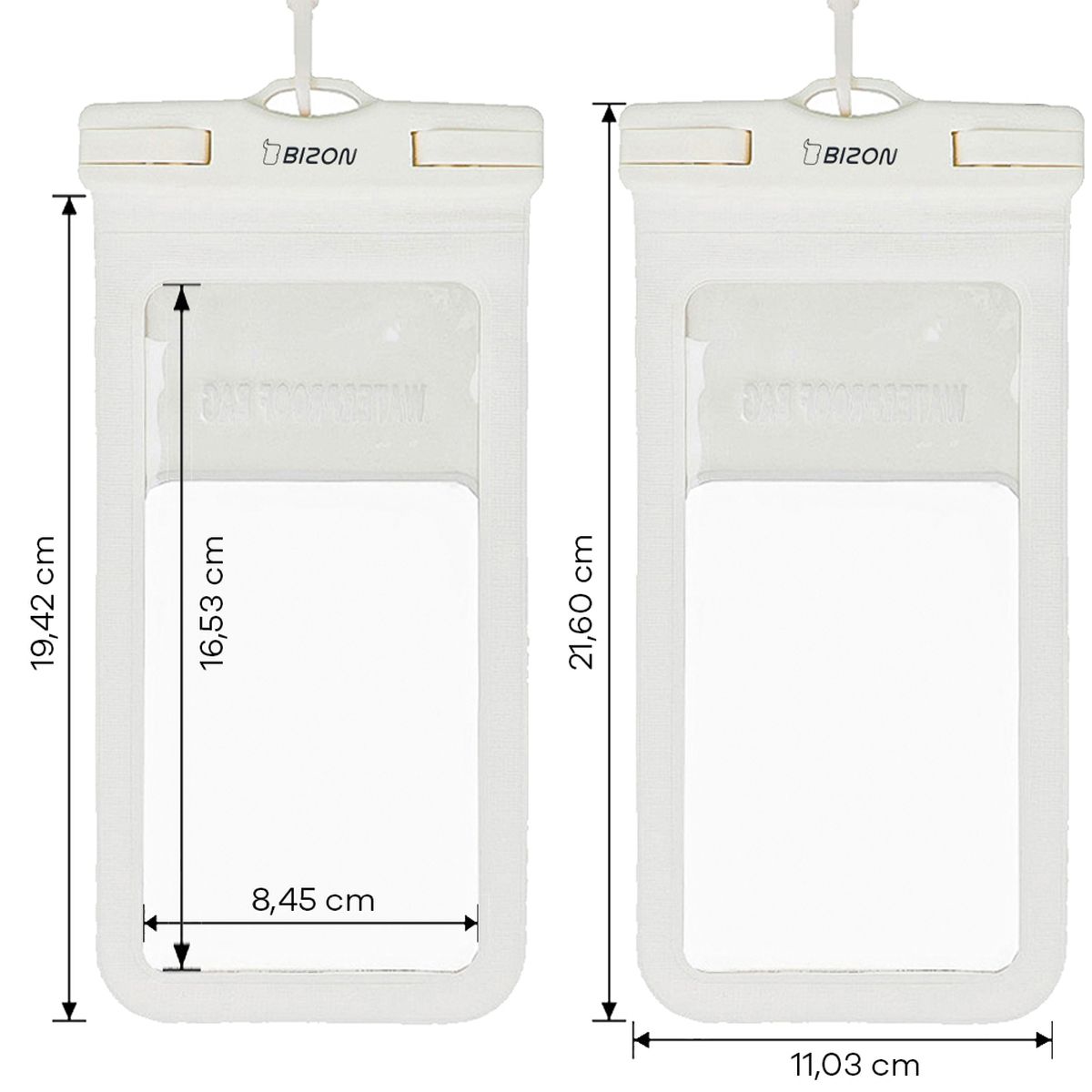 Wymiary etui wodoszczelnego Bizon Case Hydrowrap