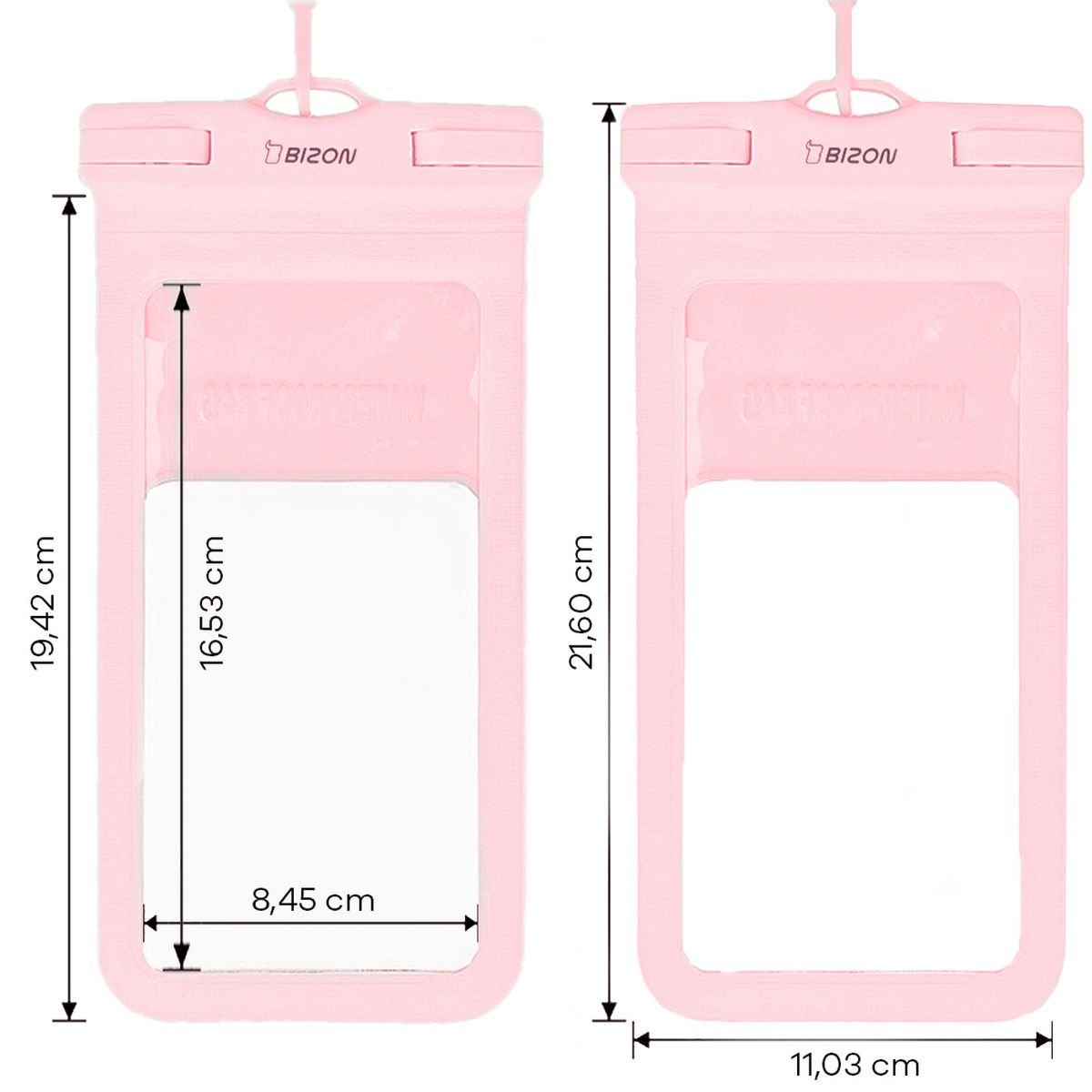 Wymiary etui wodoszczelnego Bizon Case Hydrowrap