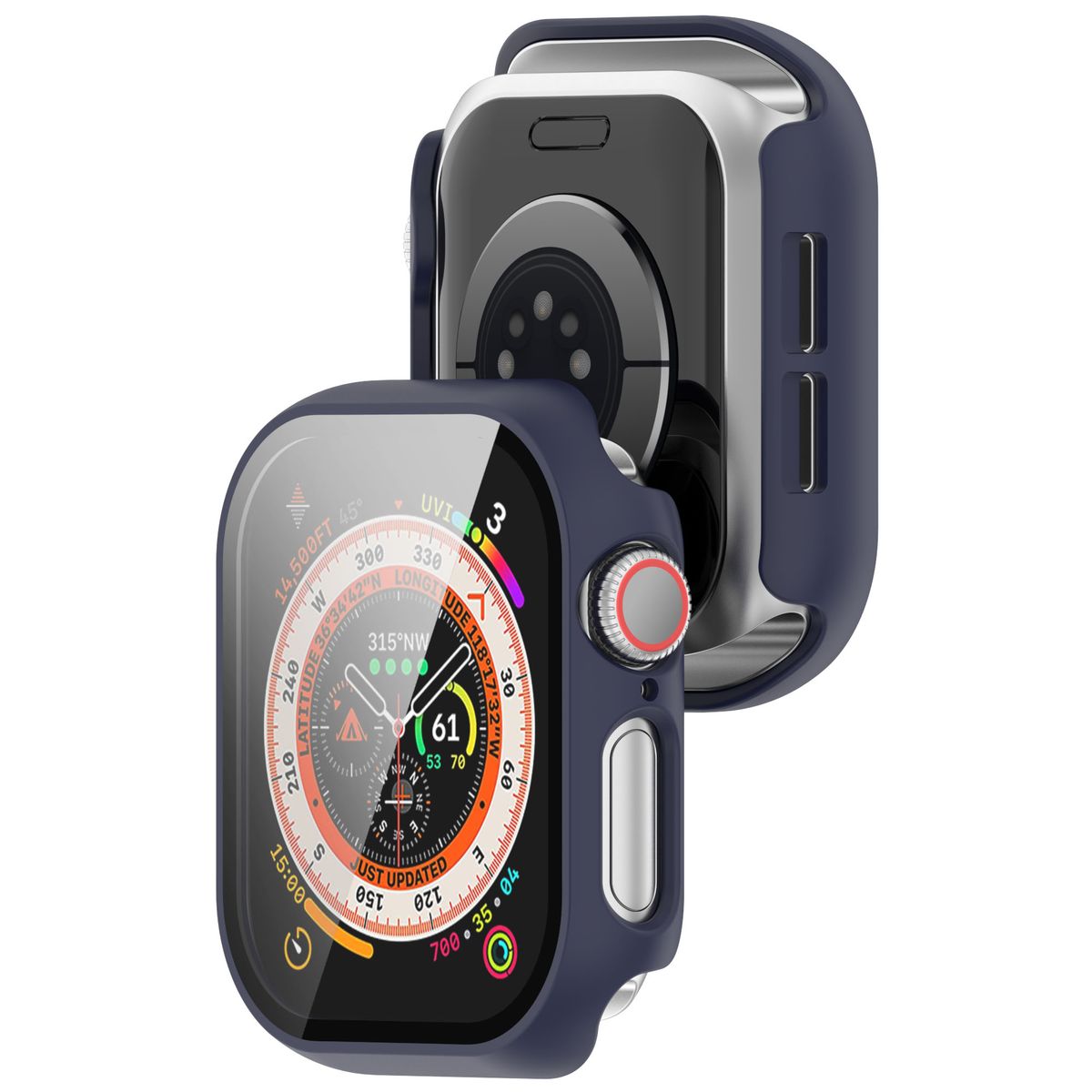 Etui ze szkłem do zegarka Bizon Case+Glass Apple Watch 10 42mm, ciemnoniebieskie