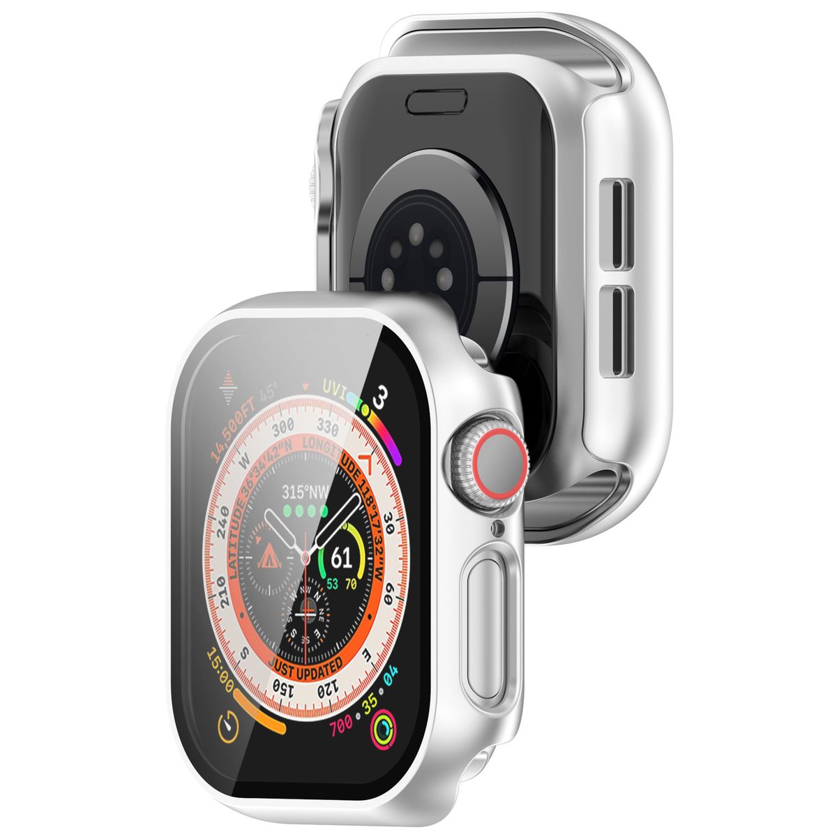 Etui ze szkłem do zegarka Bizon Case+Glass Apple Watch 10 42mm, srebrne