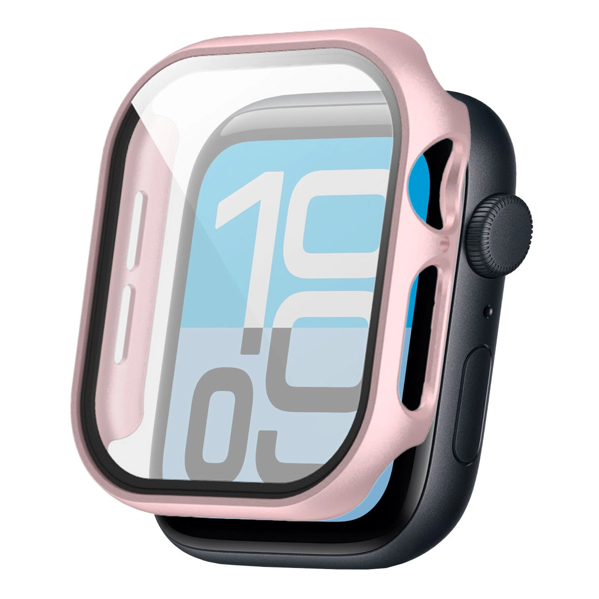 Wizualizacja nakładania etui Bizon Case+Glass Watch do Apple Watch SE 3 / SE 2 / SE / 6 / 5 / 4 (40 mm)