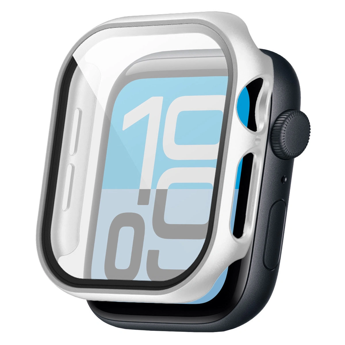 Wizualizacja nakładania etui Bizon Case+Glass Watch do Apple Watch SE 3 / SE 2 / SE / 6 / 5 / 4 (44 mm)