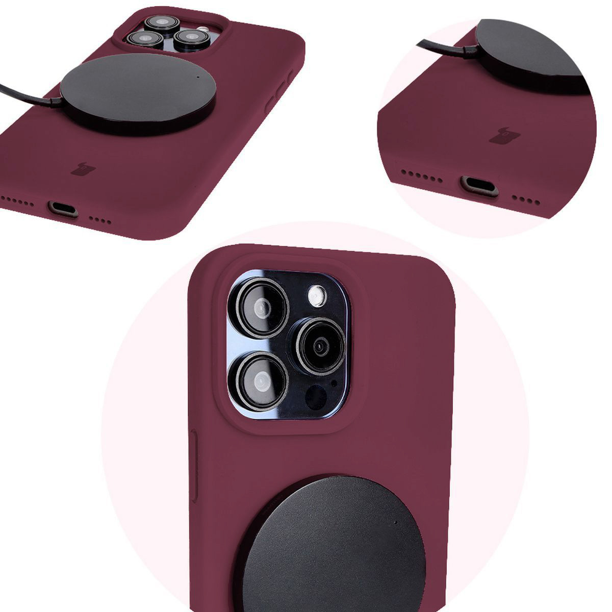 Zbliżenie na precyzyjne wycięcia i możliwość ładowania indukcyjnego w etui Bizon Soft Case