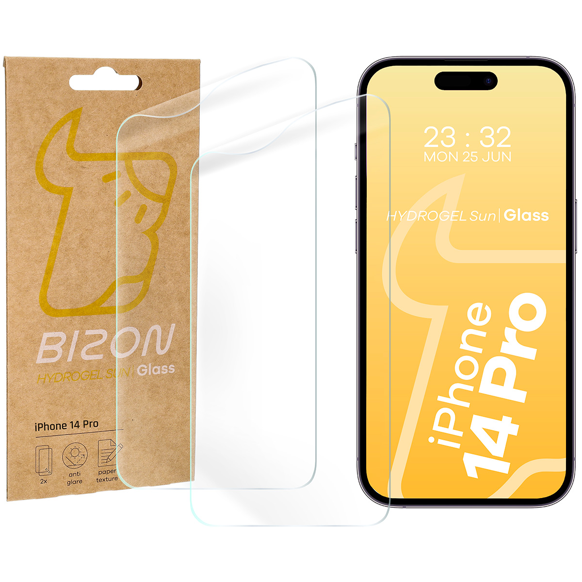 Folia matowa na ekran Bizon Glass Hydrogel Sun do iPhone 14 Pro, 2 sztuki