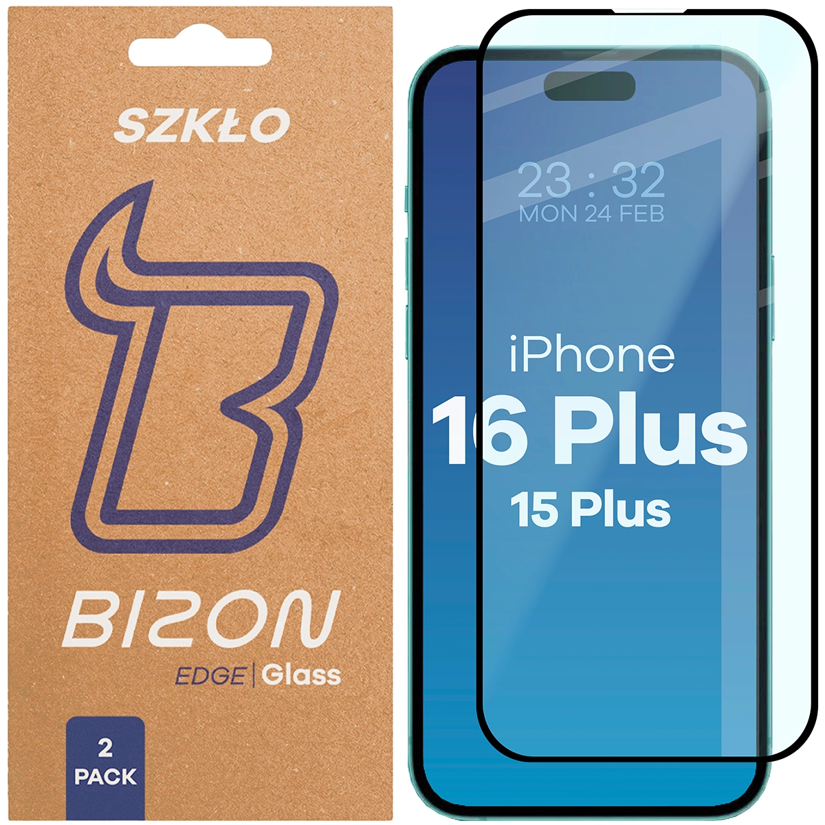 Szkło hartowane na cały ekran Bizon Glass Edge Duo dla Apple iPhone 15 Plus / Apple iPhone 16 Plus