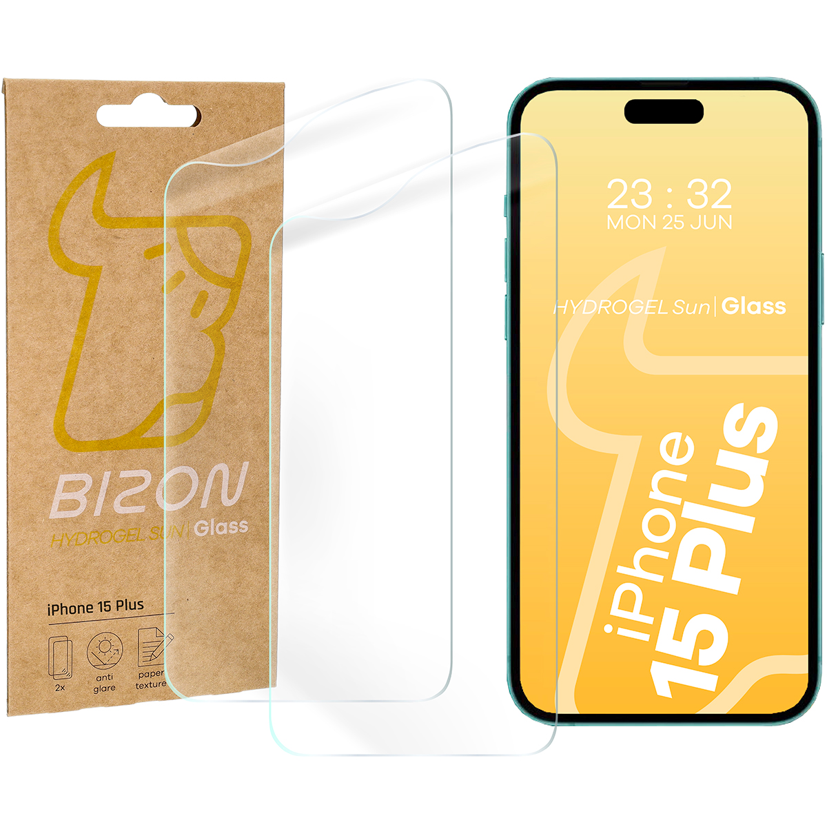 Folia matowa na ekran Bizon Glass Hydrogel Sun do iPhone 15 Plus, 2 sztuki