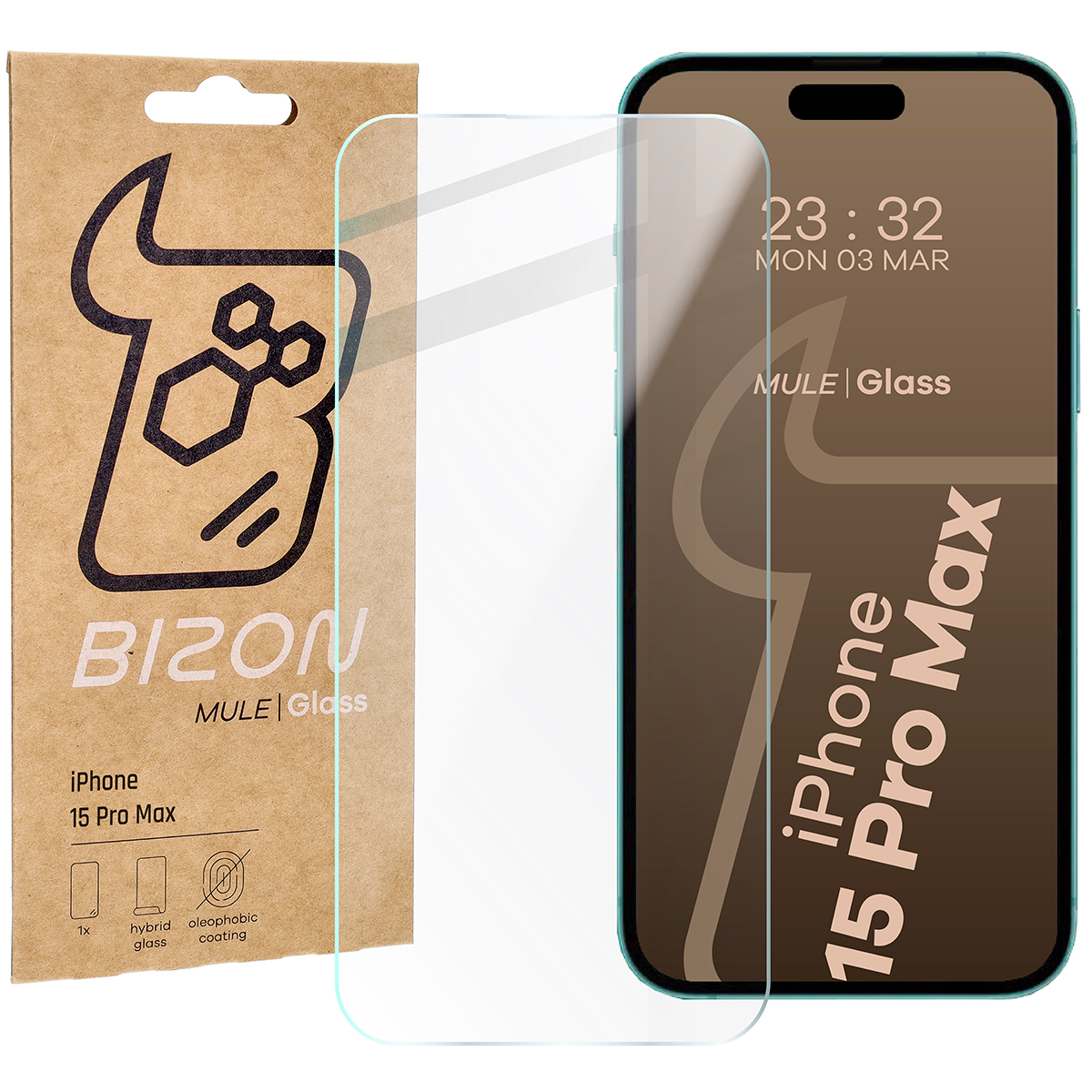 Szkło hybrydowe na ekran Bizon Glass Mule do iPhone 15 Pro Max