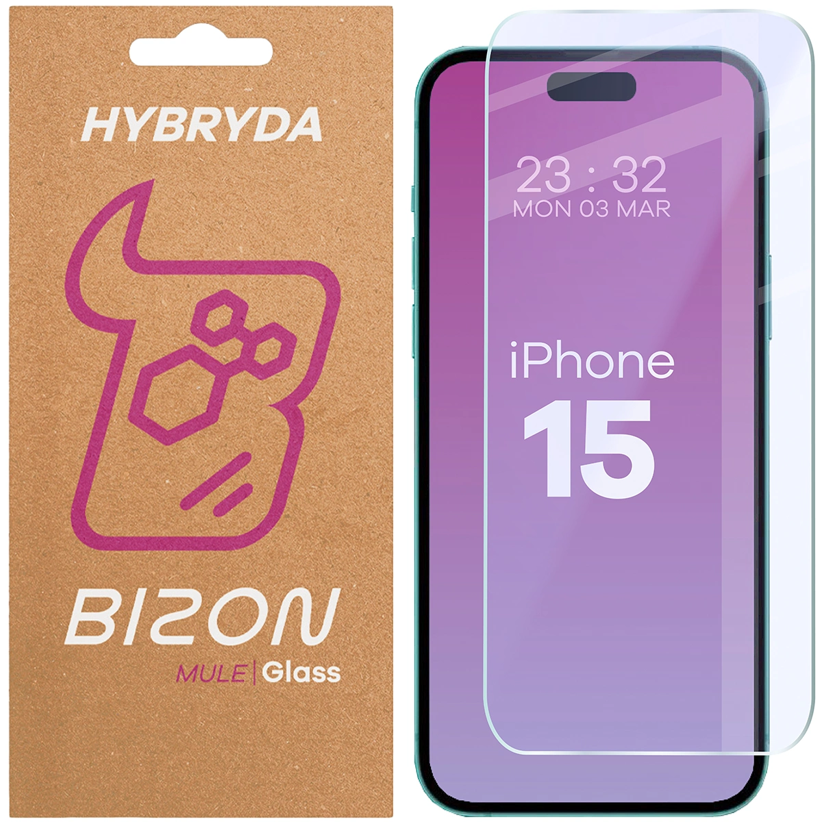 Szkło hybrydowe na ekran Bizon Glass Mule do iPhone 15