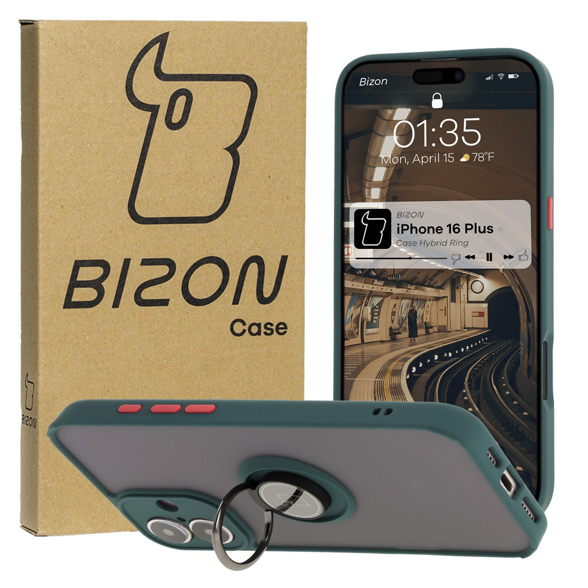 Etui z uchwytem na palec Bizon Case Hybrd Ring do Apple iPhone 16 Plus