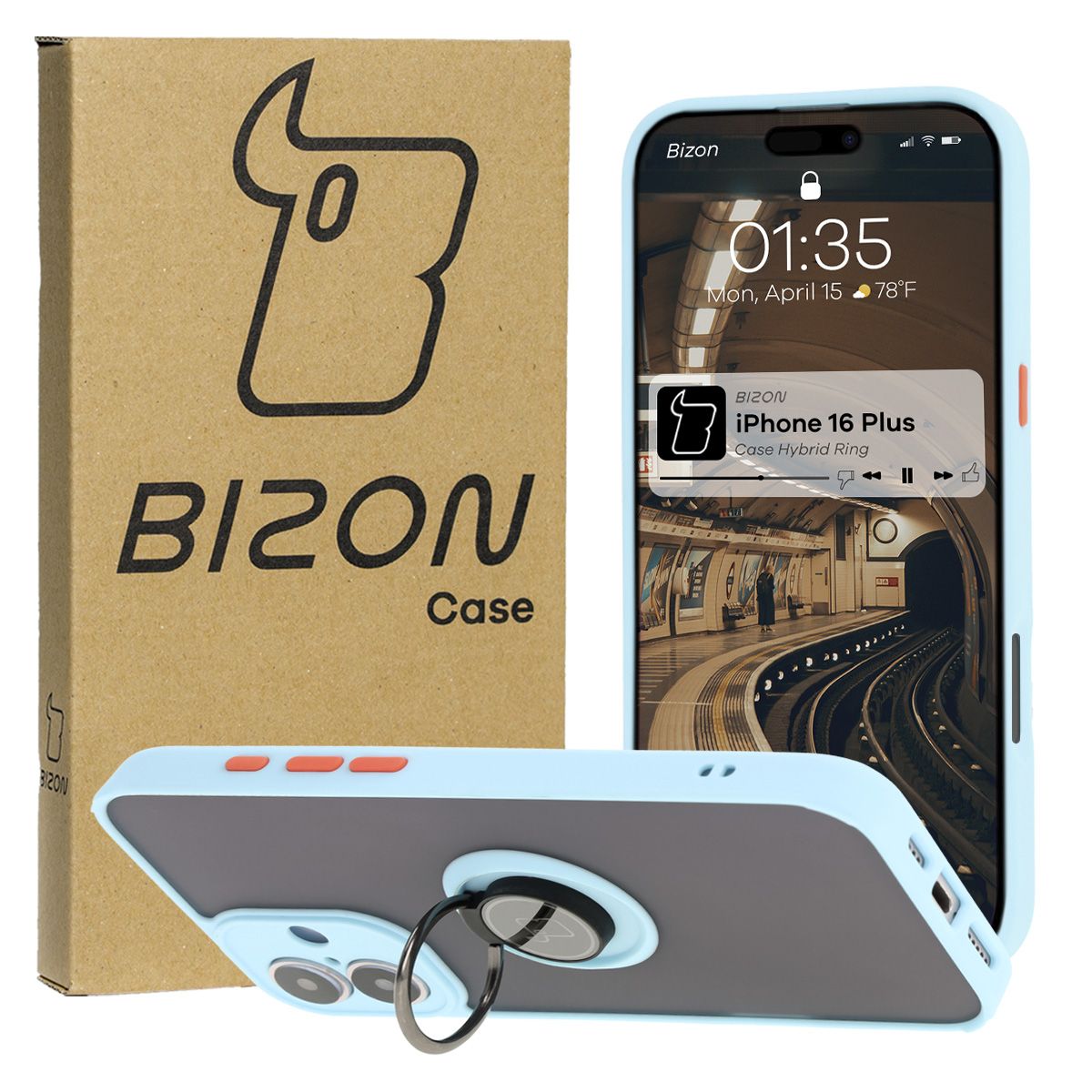 Etui z uchwytem na palec Bizon Case Hybrd Ring do Apple iPhone 16 Plus