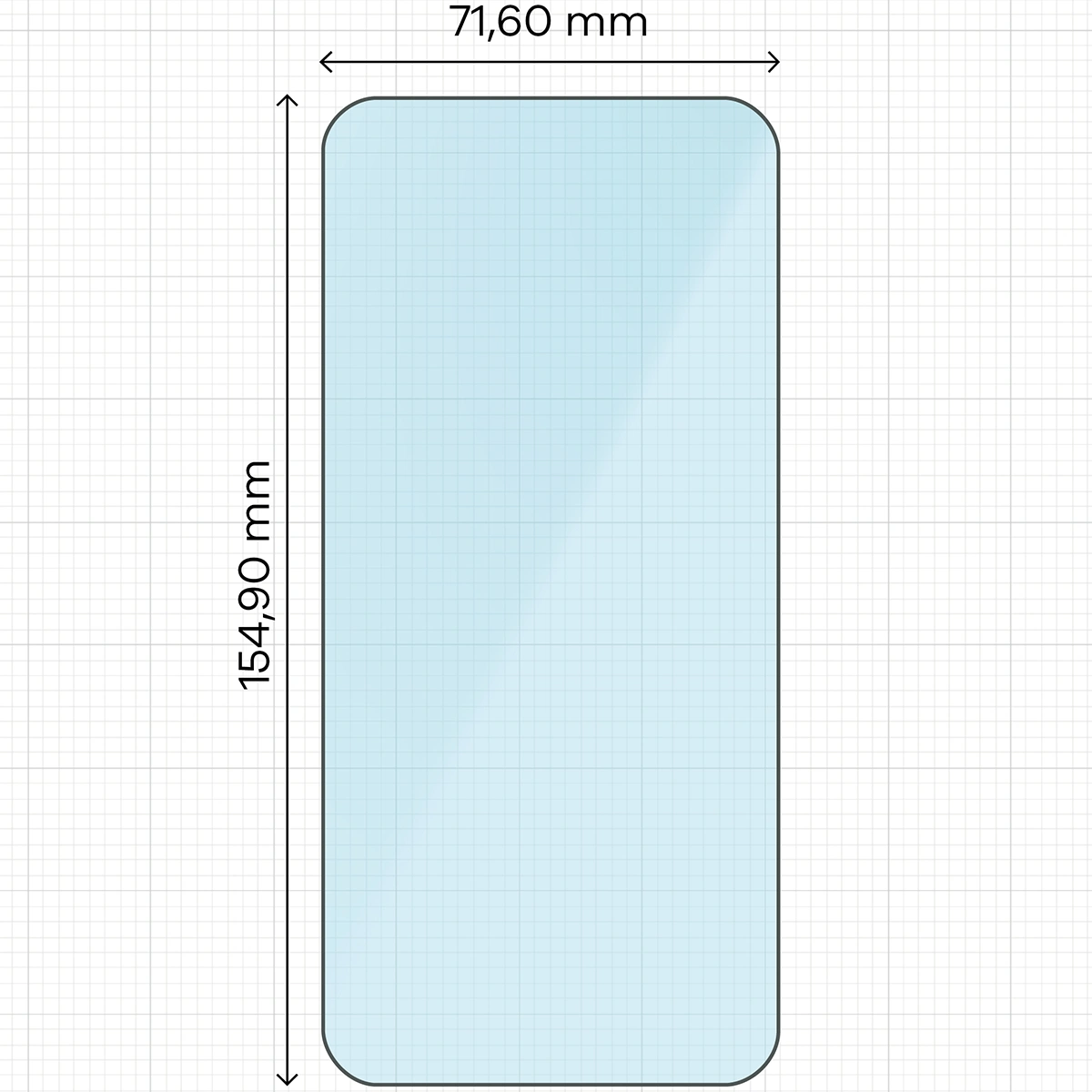 Miarka z wymiarami szkła hartowanego Bizon Smart Glass do iPhone 16 Plus