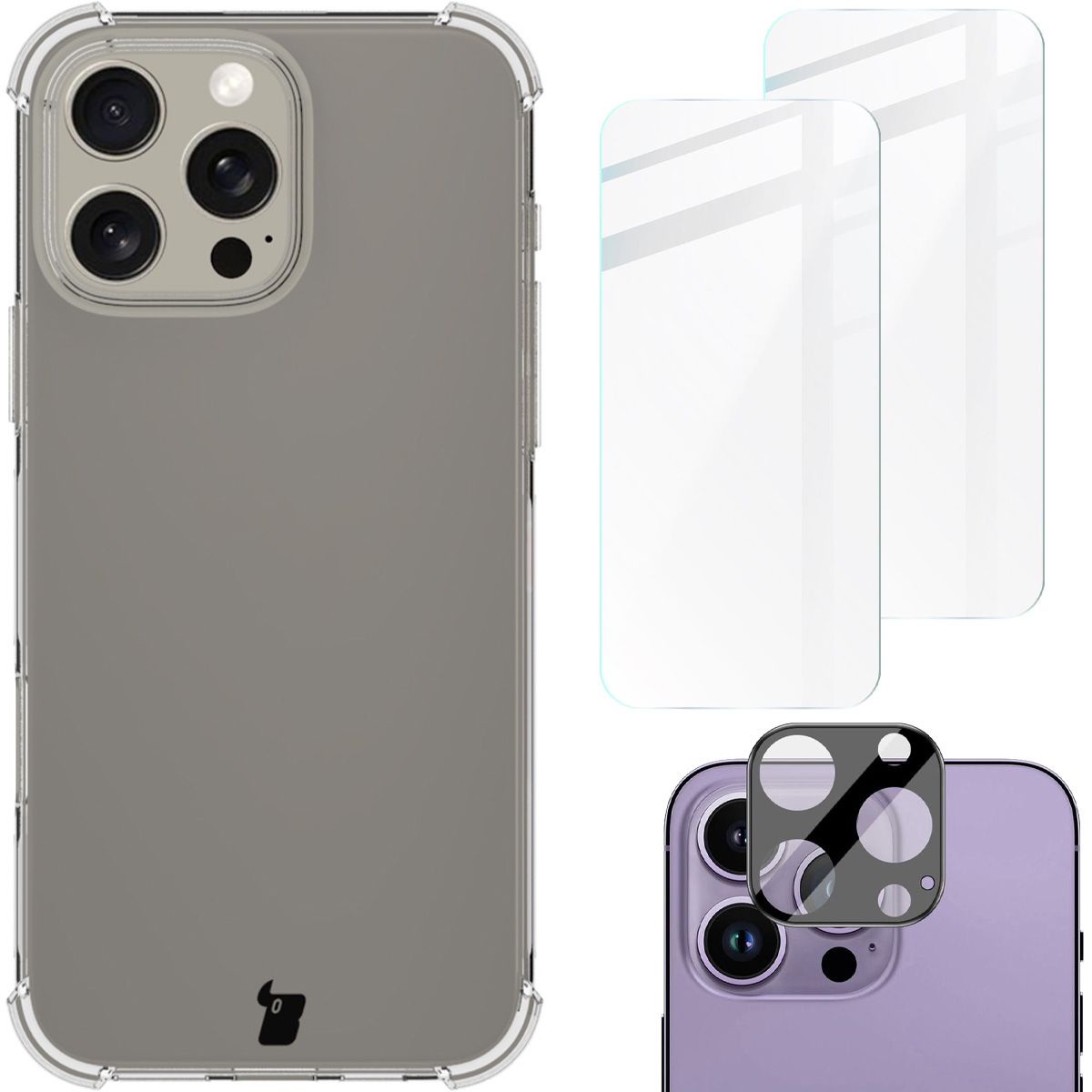 Etui Bizon Case Salpa + szkło hartowane Bizon Glass Clear 2 - 2 szt. + szkiełko na obiektyw Bizon Glass Lens, Apple iPhone 16 Pro Max