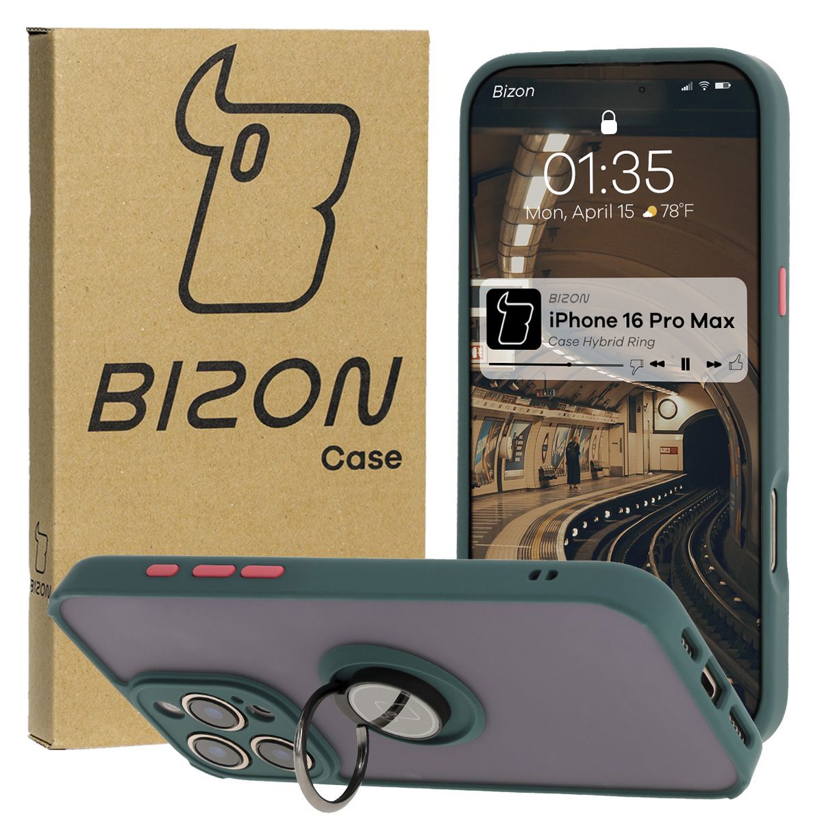 Etui z uchwytem na palec Bizon Case Hybrd Ring do Apple iPhone 16 Pro Max