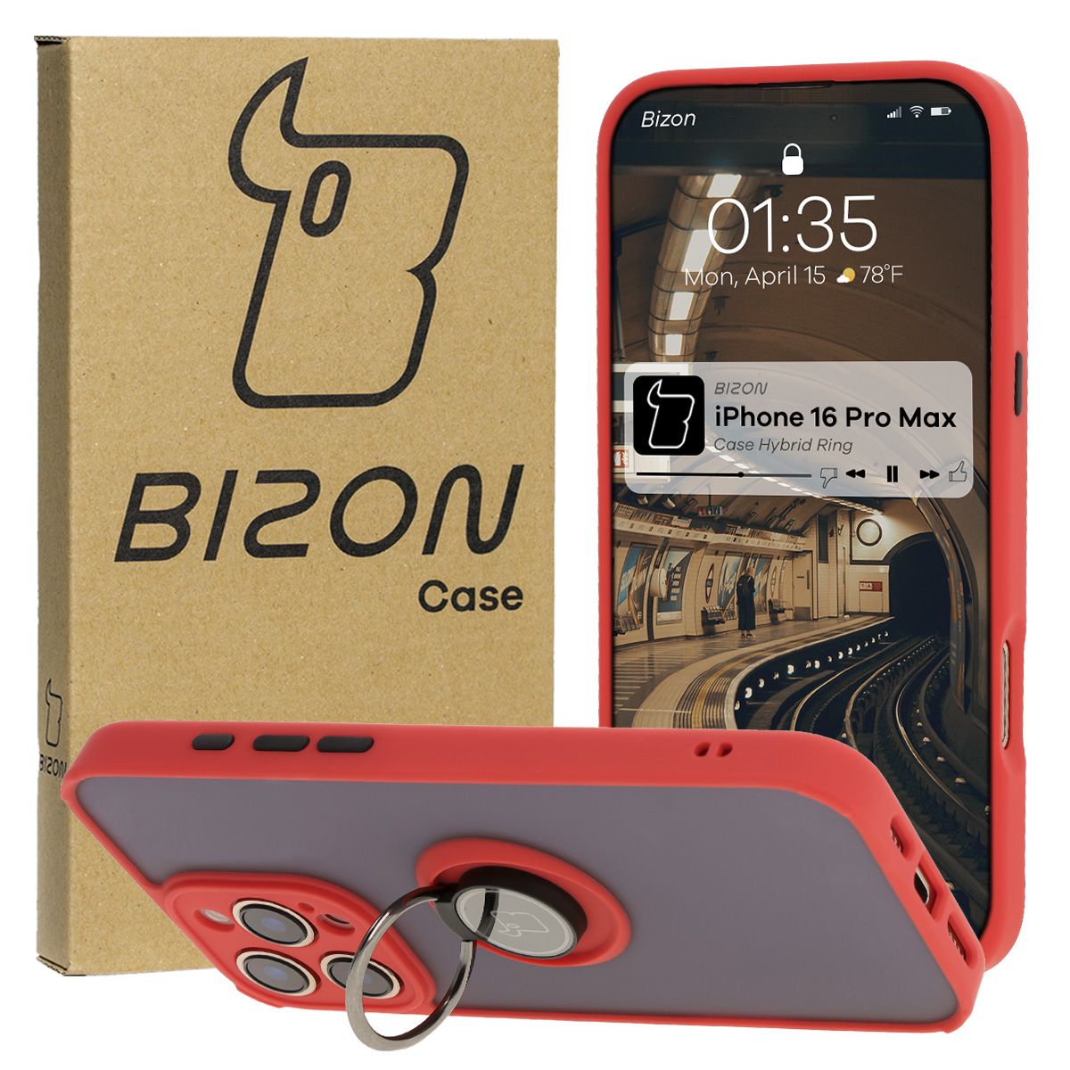 Etui z uchwytem na palec Bizon Case Hybrd Ring do Apple iPhone 16 Pro Max