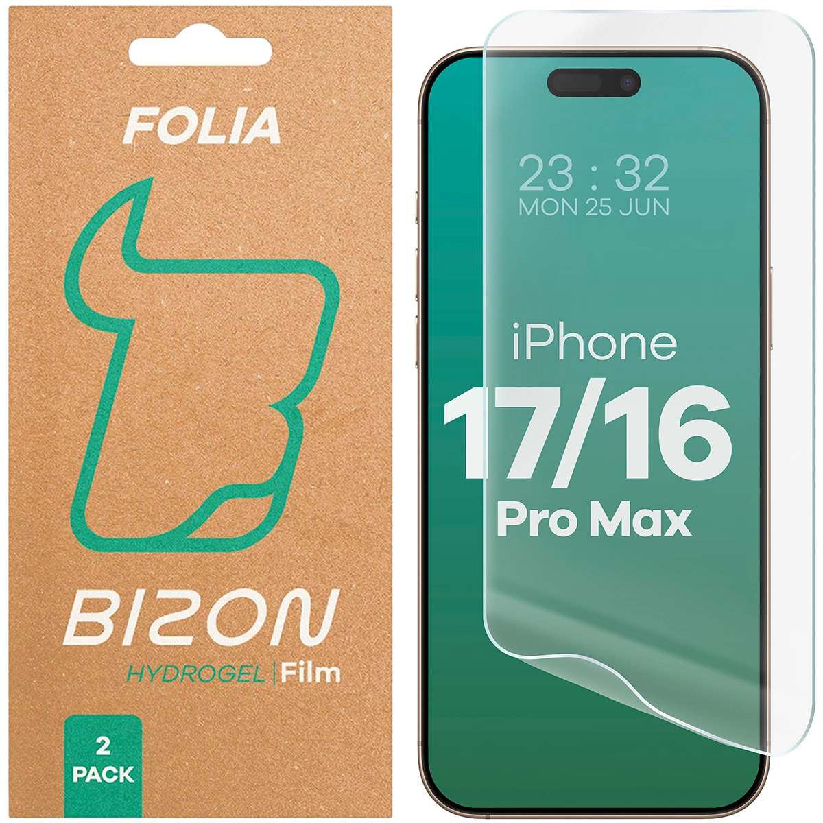 Folia hydrożelowa na ekran Bizon Glass Hydrogel Front do iPhone 16 Pro Max, 2 sztuki