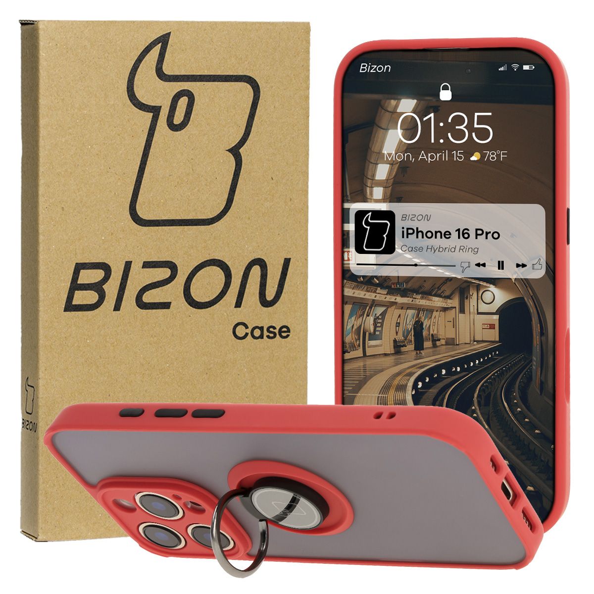 Etui z uchwytem na palec Bizon Case Hybrd Ring do Apple iPhone 16 Pro