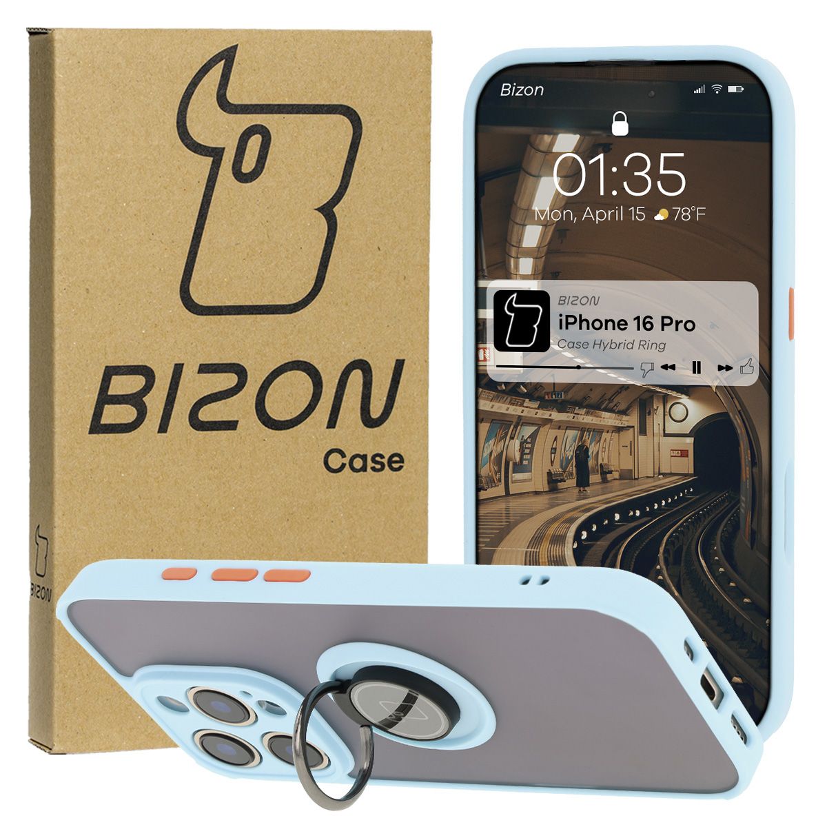 Etui z uchwytem na palec Bizon Case Hybrd Ring do Apple iPhone 16 Pro