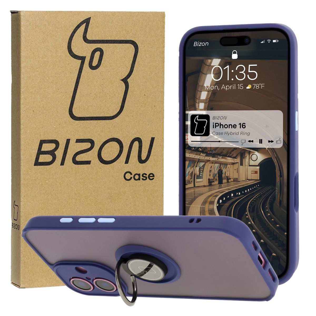 Etui z uchwytem na palec Bizon Case Hybrd Ring do Apple iPhone 16