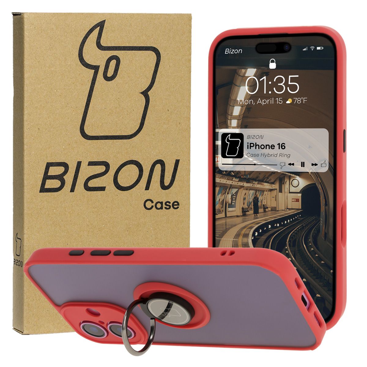 Etui z uchwytem na palec Bizon Case Hybrd Ring do Apple iPhone 16