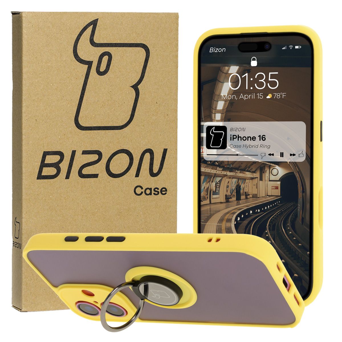 Etui z uchwytem na palec Bizon Case Hybrd Ring do Apple iPhone 16