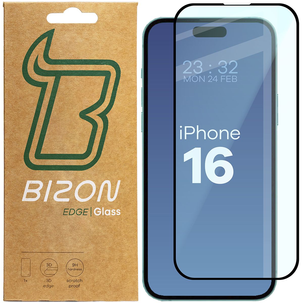 Szkło hartowane Bizon Glass Edge 2 do iPhone 15 / 16, czarna ramka