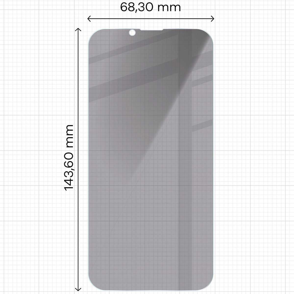 Miarka z wymiarami szkła Bizon Glass Clear Shadow Duo do Apple iPhone 16e / Apple iPhone 14 / Apple iPhone 13 Pro / Apple iPhone 13