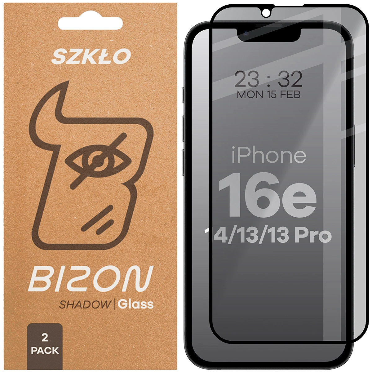 Szkło prywatyzujące Bizon Glass Edge Shadow Duo do Apple iPhone 16e / Apple iPhone 14 / Apple iPhone 13 Pro / Apple iPhone 13