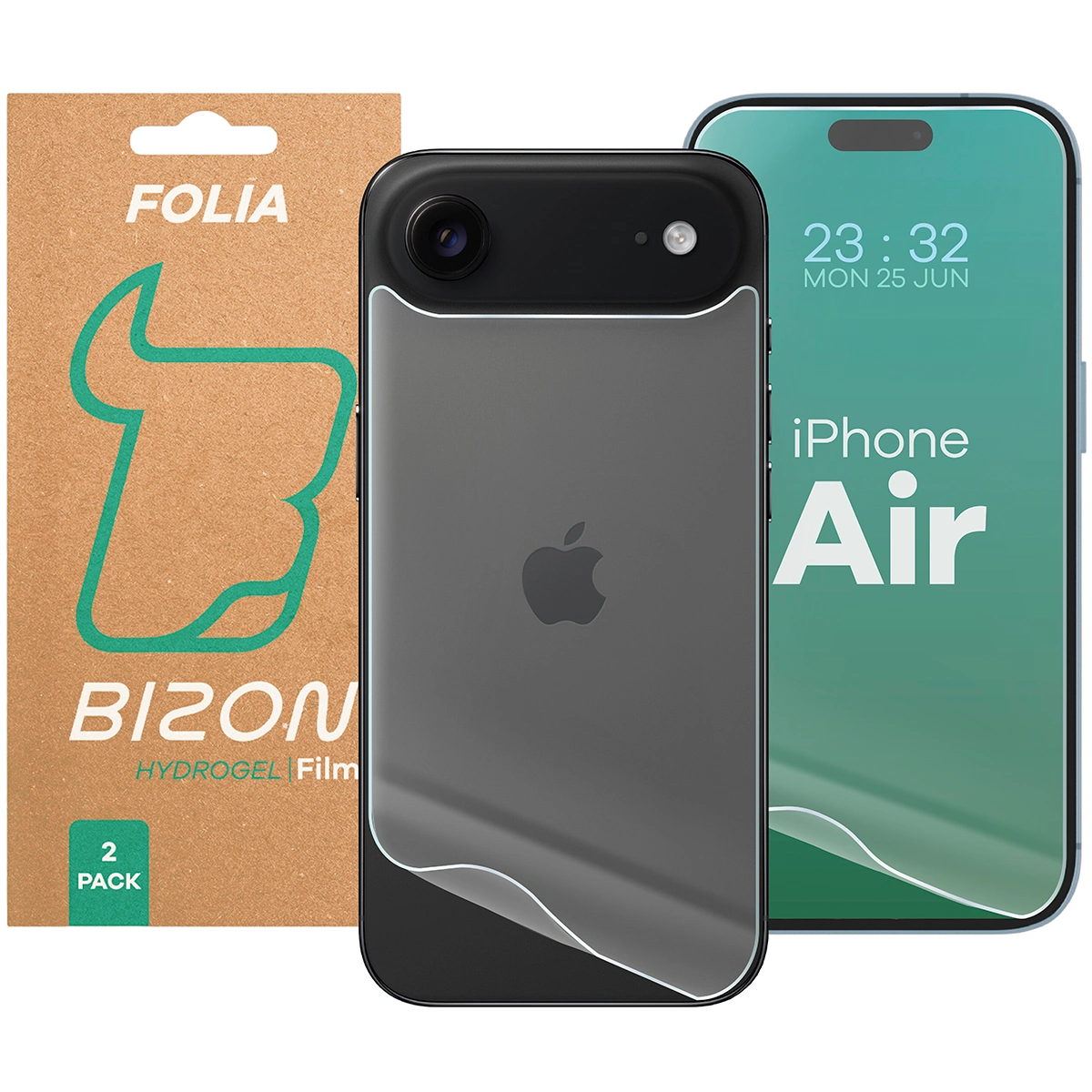 Zestaw folii hydrożelowych na plecki i wyświetlacz telefonu Bizon Glass Hydrogel Pack do Apple iPhone Air, 2 sztuki