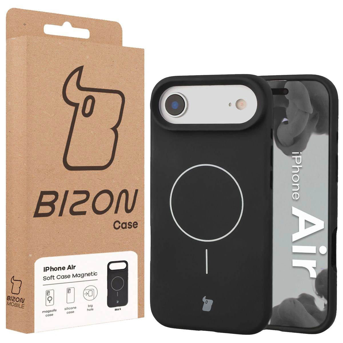 Przód pudełka Bizon Case z dedykowaną etykietą do Apple iPhone Air