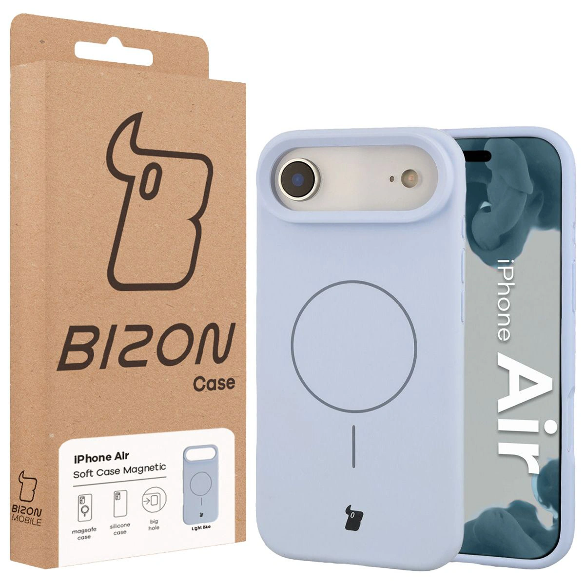 Przód pudełka Bizon Case z dedykowaną etykietą do Apple iPhone Air