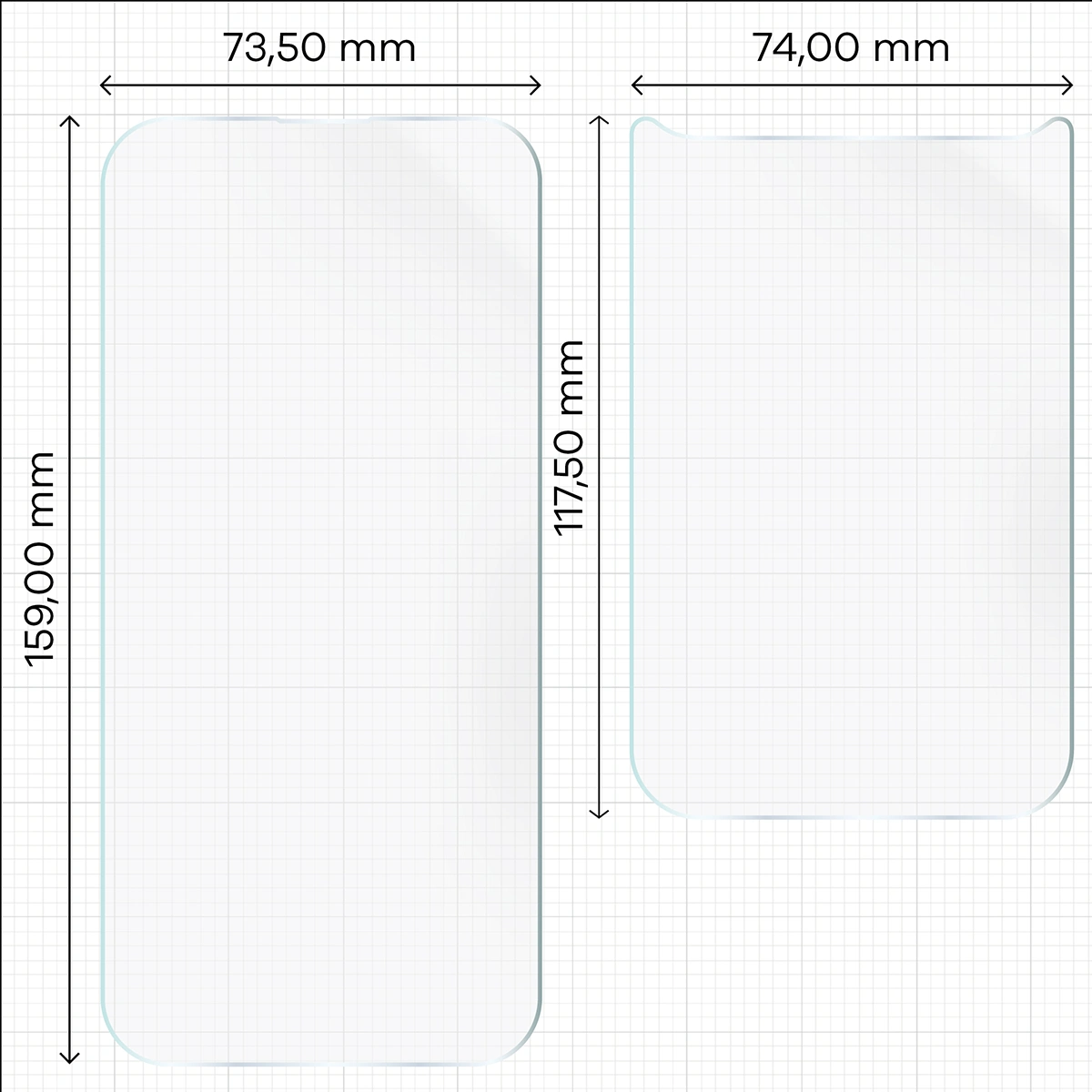 Wymiary dla folii hydrożelowej na plecki, mniejszy oraz większy wyświetlacz telefonu Bizon Glass Hydrogel Pack do Apple iPhone 17 Pro Max