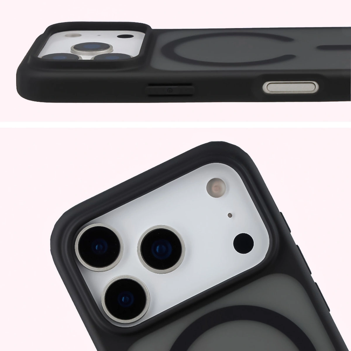Pełne wycięcie i podwyższone krawędzie aparatu w etui Bizon Case MatteO do Apple iPhone 17 Pro