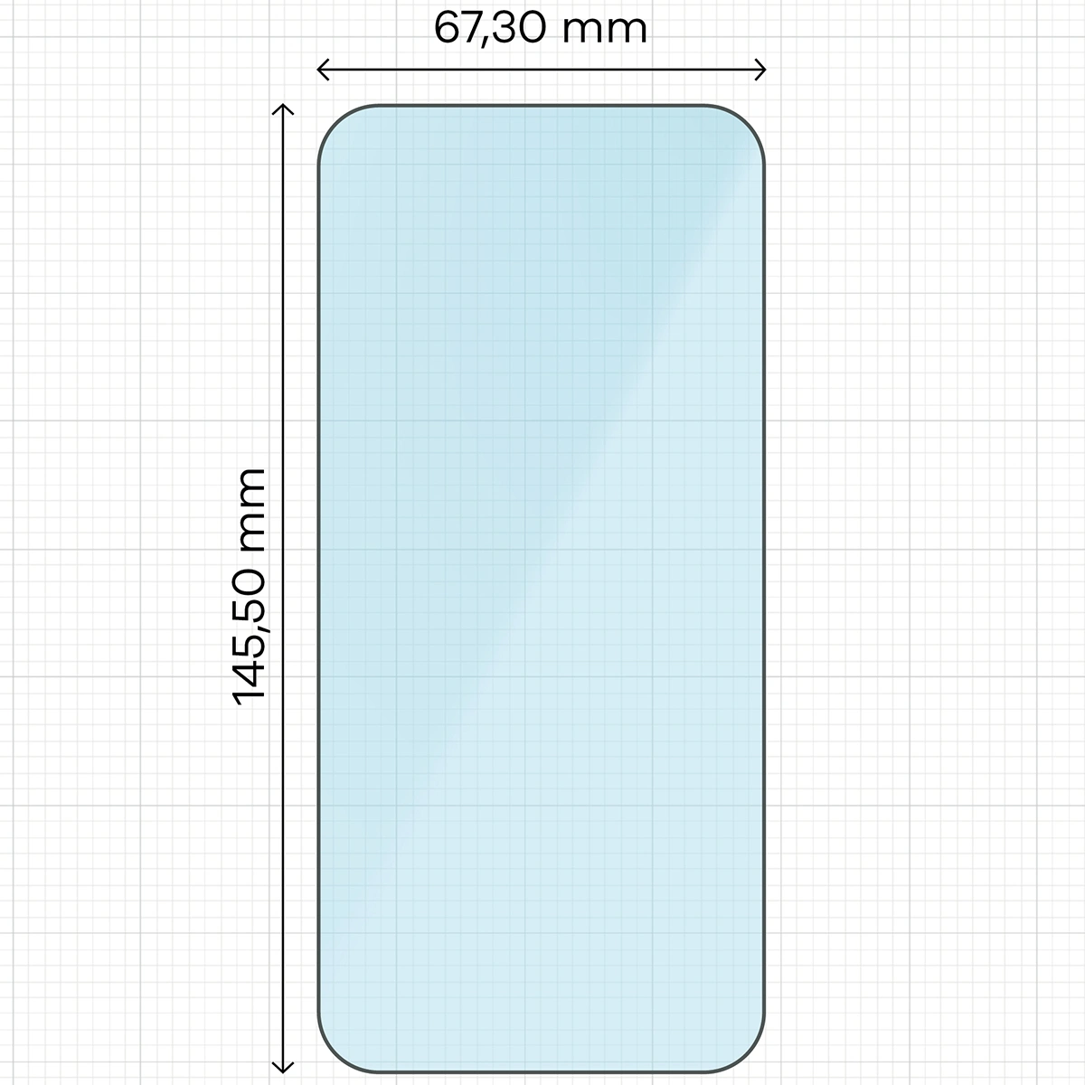 Miarka z wymiarami szkła hartowanego Bizon Smart Glass do iPhone 17 / 17 Pro / 16 Pro