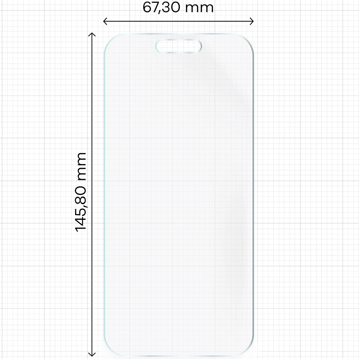 Miarka z wymiarami folii matowej Bizon Glass Film Sun do Apple iPhone 17