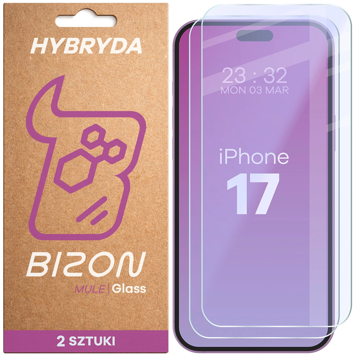 Elastyczne szkło hybrydowe Bizon Glass Mule Duo do Apple iPhone 17, 2 sztuki