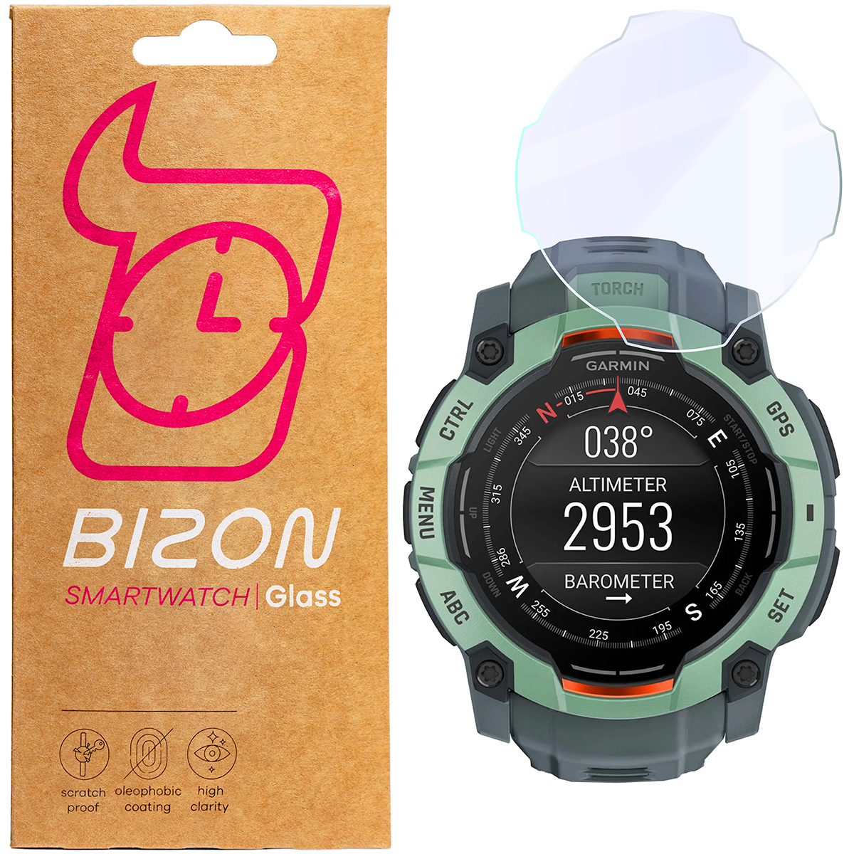 Szkło hybrydowe na ekran Bizon Glass Watch Mule do Garmin Instinct 3 50 mm