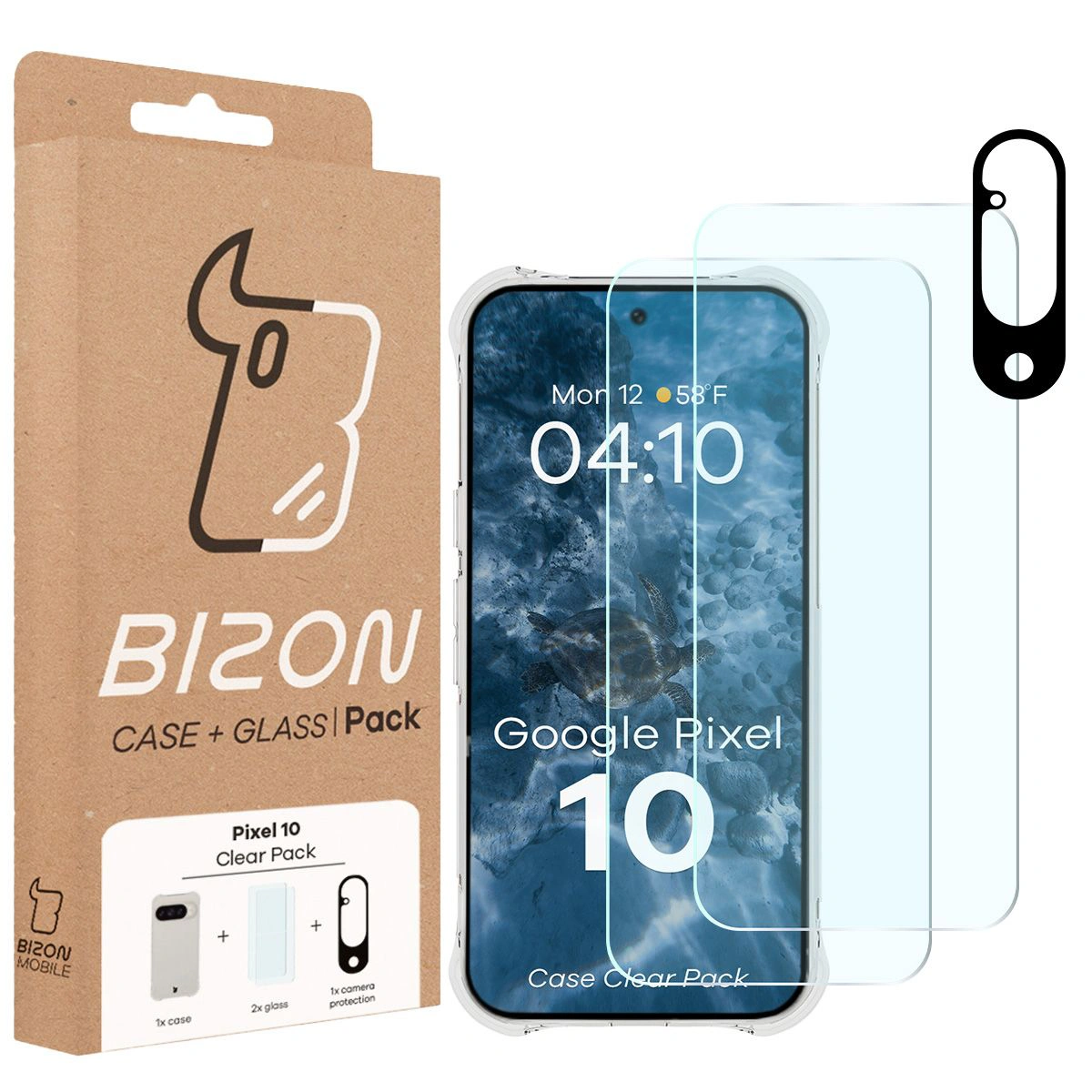 Etui Bizon Case Salpa + szkło hartowane Bizon Glass Clear 2 - 2 szt. + szkiełko na obiektyw Bizon Glass Lens, Google Pixel 10