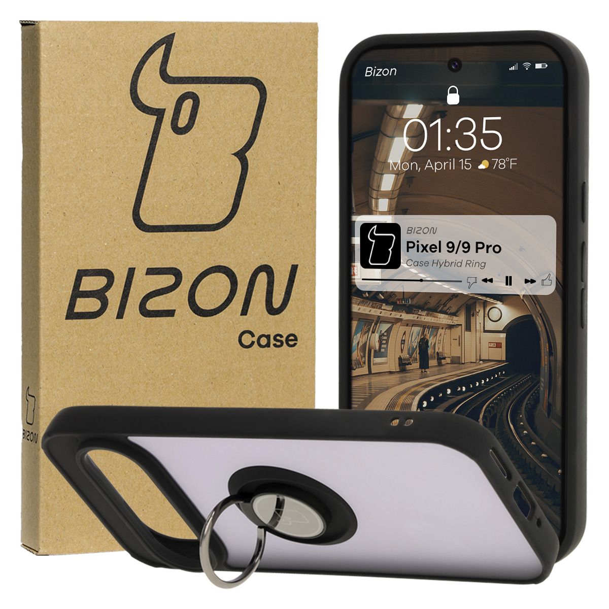 Etui z uchwytem na palec Bizon Case Hybrd Ring do Google Pixel 9 / 9 Pro