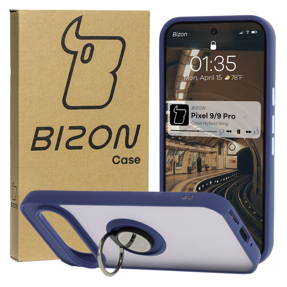 Etui z uchwytem na palec Bizon Case Hybrd Ring do Google Pixel 9 / 9 Pro