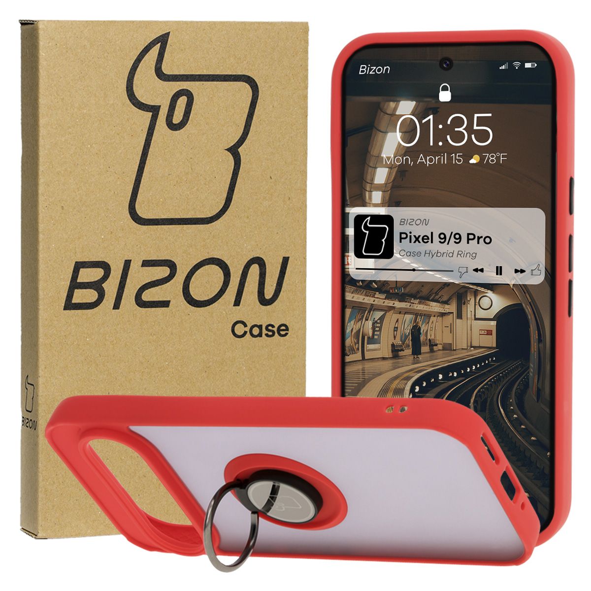 Etui z uchwytem na palec Bizon Case Hybrd Ring do Google Pixel 9 / 9 Pro