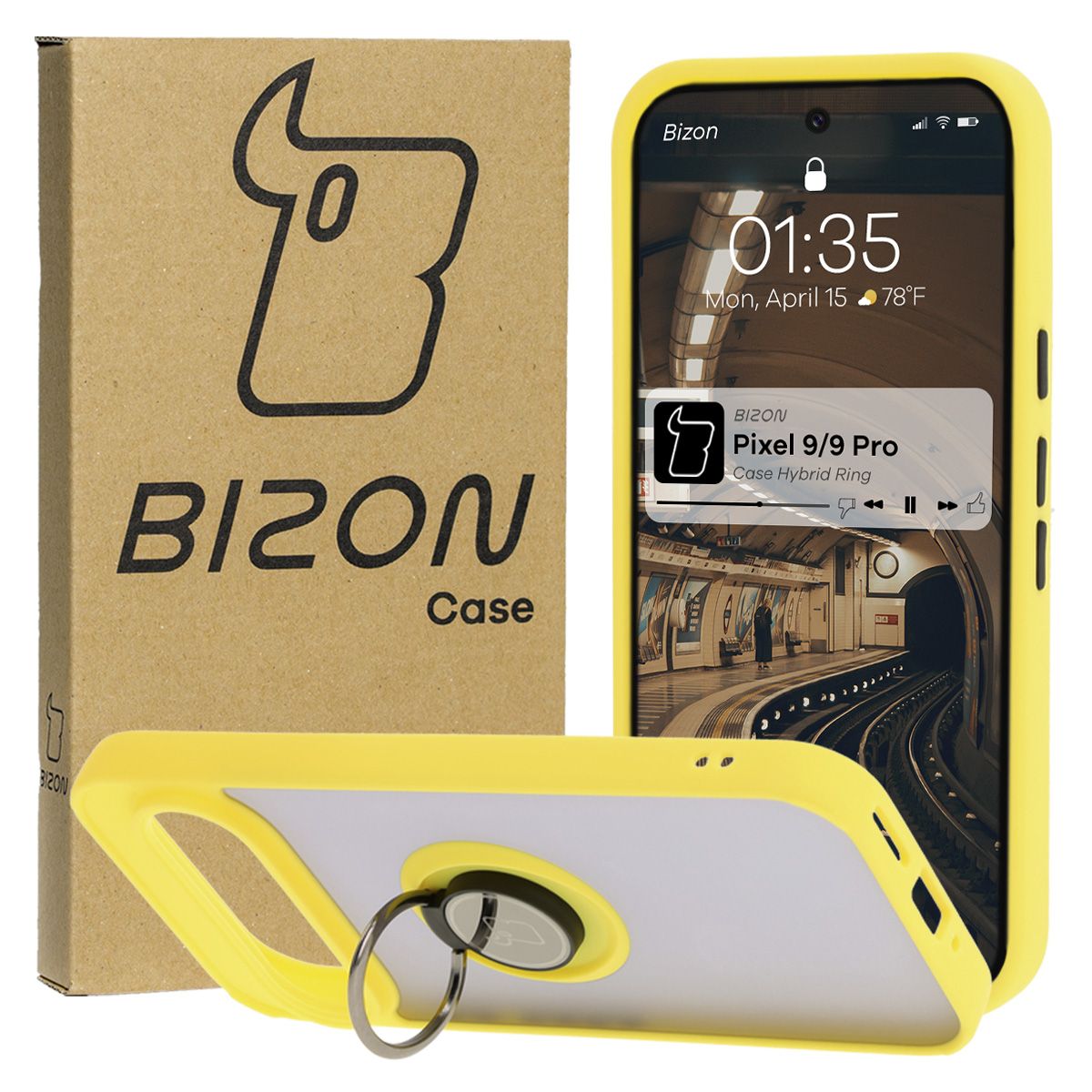 Etui z uchwytem na palec Bizon Case Hybrd Ring do Google Pixel 9 / 9 Pro