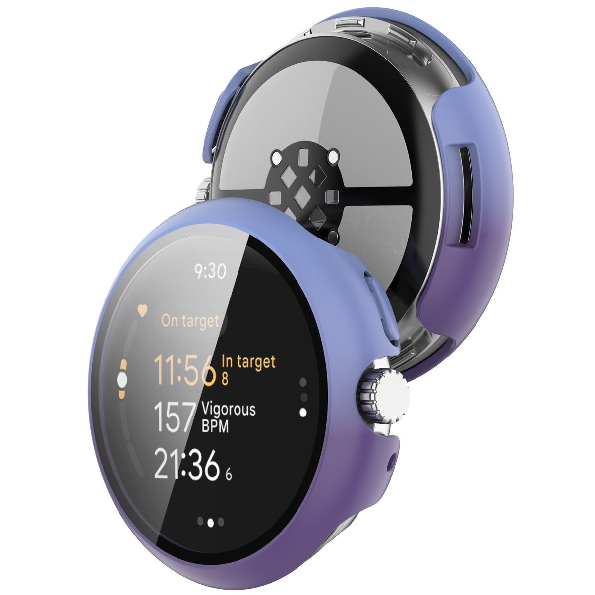 Etui ze szkłem do zegarka Bizon Case+Glass Google Pixel Watch, fioletowoniebieskie