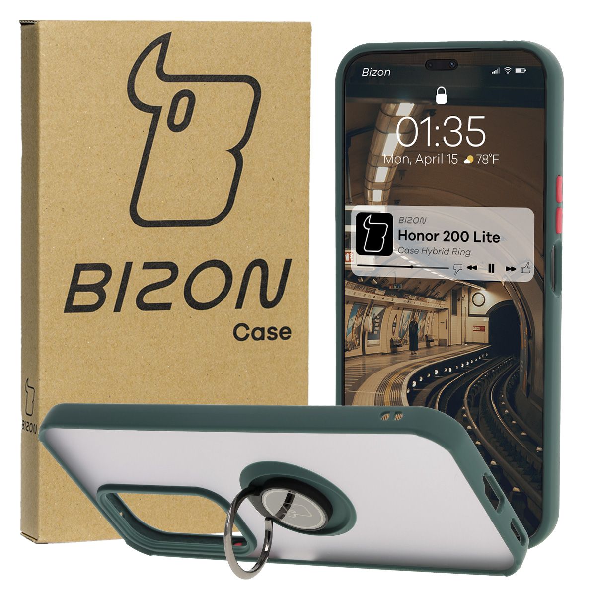 Etui z uchwytem na palec Bizon Case Hybrd Ring do Honor 200 Lite