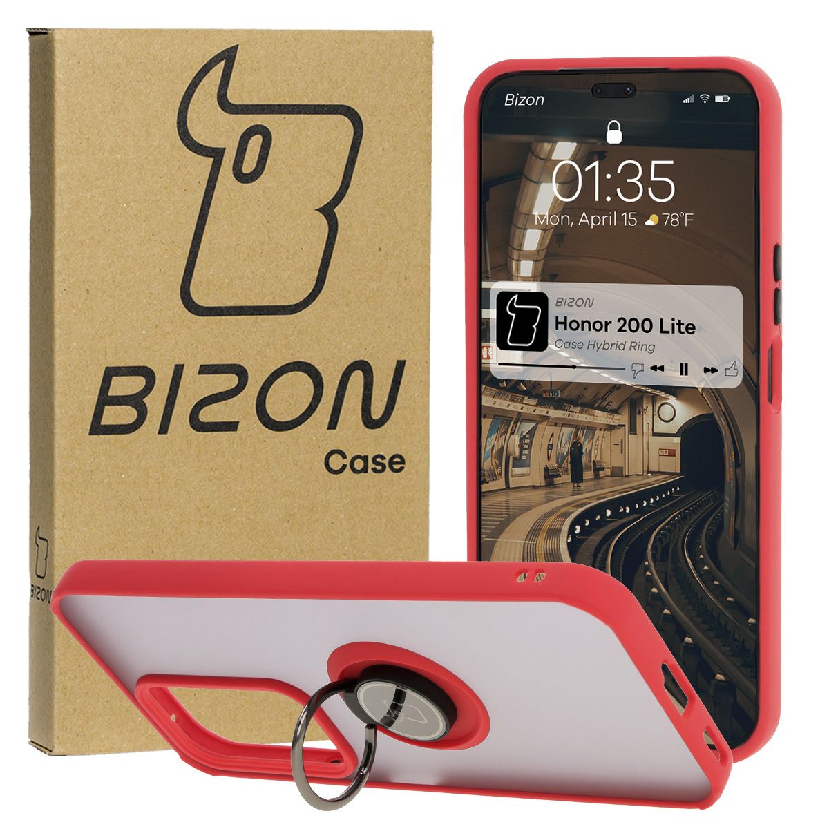 Etui z uchwytem na palec Bizon Case Hybrd Ring do Honor 200 Lite