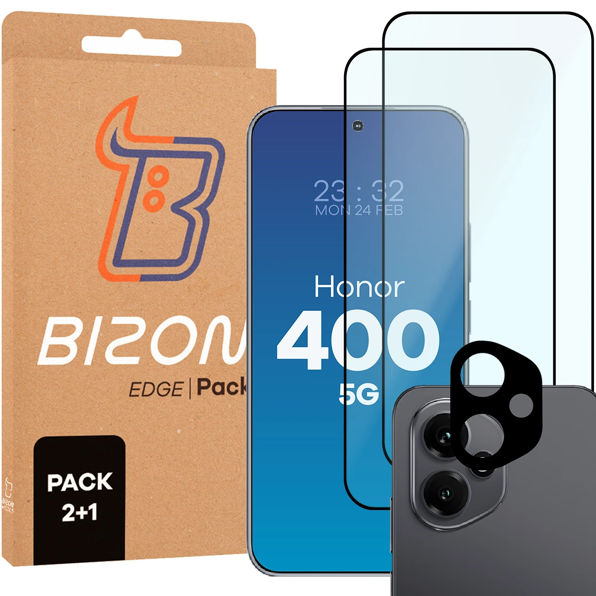 Pudełko i zestaw szkieł do Honor 400 5G: 2x szkło hartowane i lens