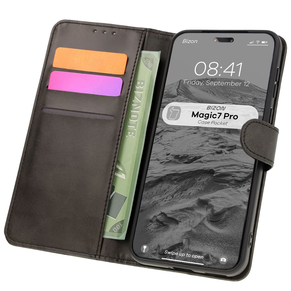 Etui cu clapă Bizon Case Pocket pentru Honor Magic7 Pro