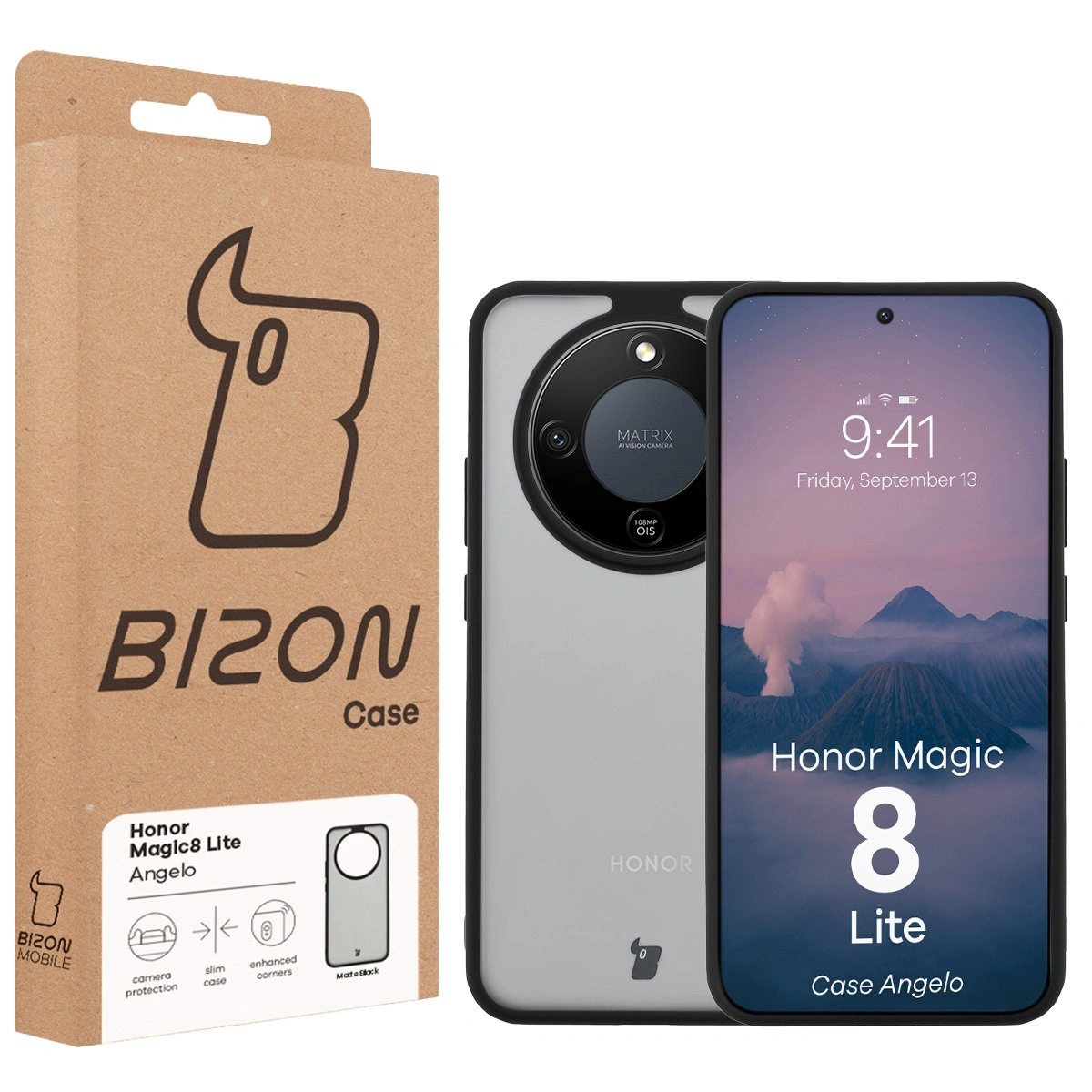 Przód pudełka Bizon Case z dedykowaną etykietą do Honor Magic8 Lite