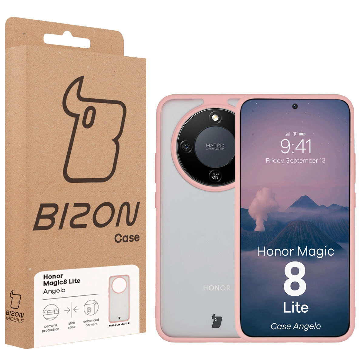 Przód pudełka Bizon Case z dedykowaną etykietą do Honor Magic8 Lite