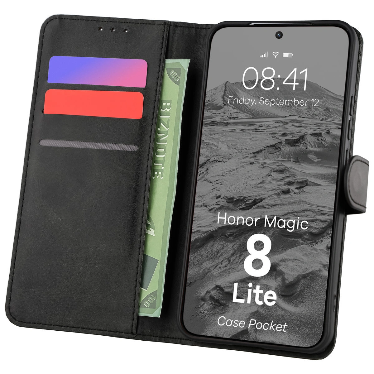 Etui z klapką z miejscem na karty Bizon Case Pocket do Honor Magic8 Lite