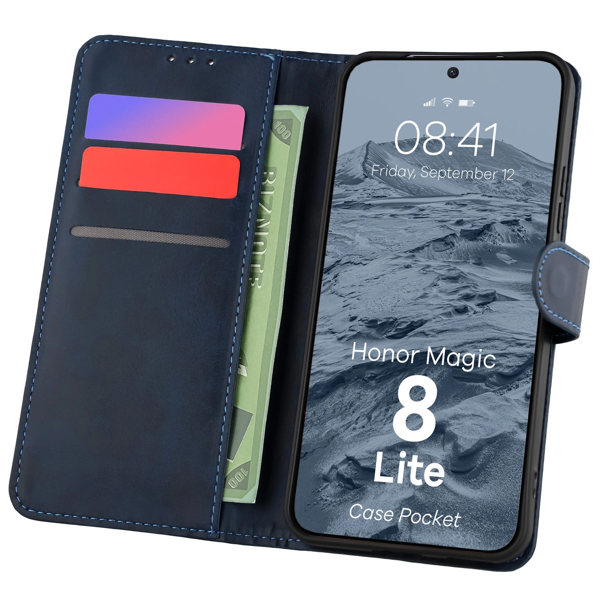 Etui z klapką z miejscem na karty Bizon Case Pocket do Honor Magic8 Lite
